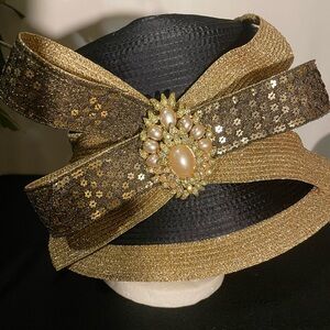 Chic Black and Gold Women's Hat with Embellishment